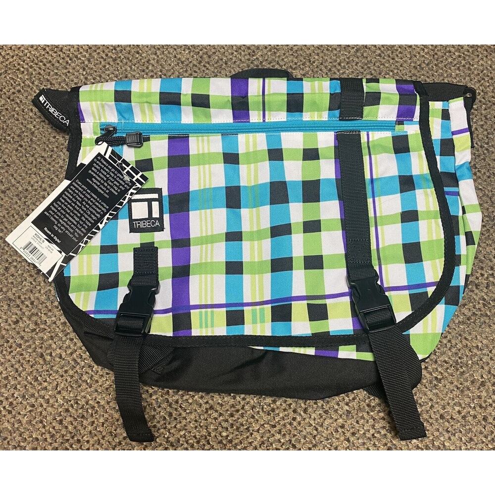 Tribeca Messenger Bag Blue Green Purple White Black 16x12 Laptop Books NWT 3